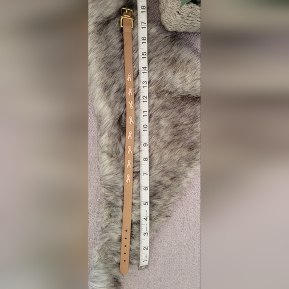 Dog collar, brown leather, breast cancer logo, 18" total length - Picture 7 of 10